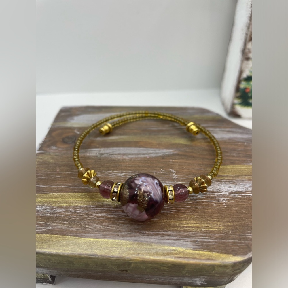 Premier Designs purple and gold Murano Glass Beaded bracelet